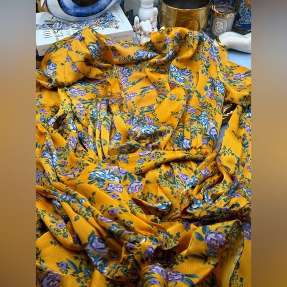 🆕 BRONX & BANCO 🧿NWOT Hanna Floral Tiered Ruffle Mini Dress, Marigold Sz M US6 - Picture 9 of 12